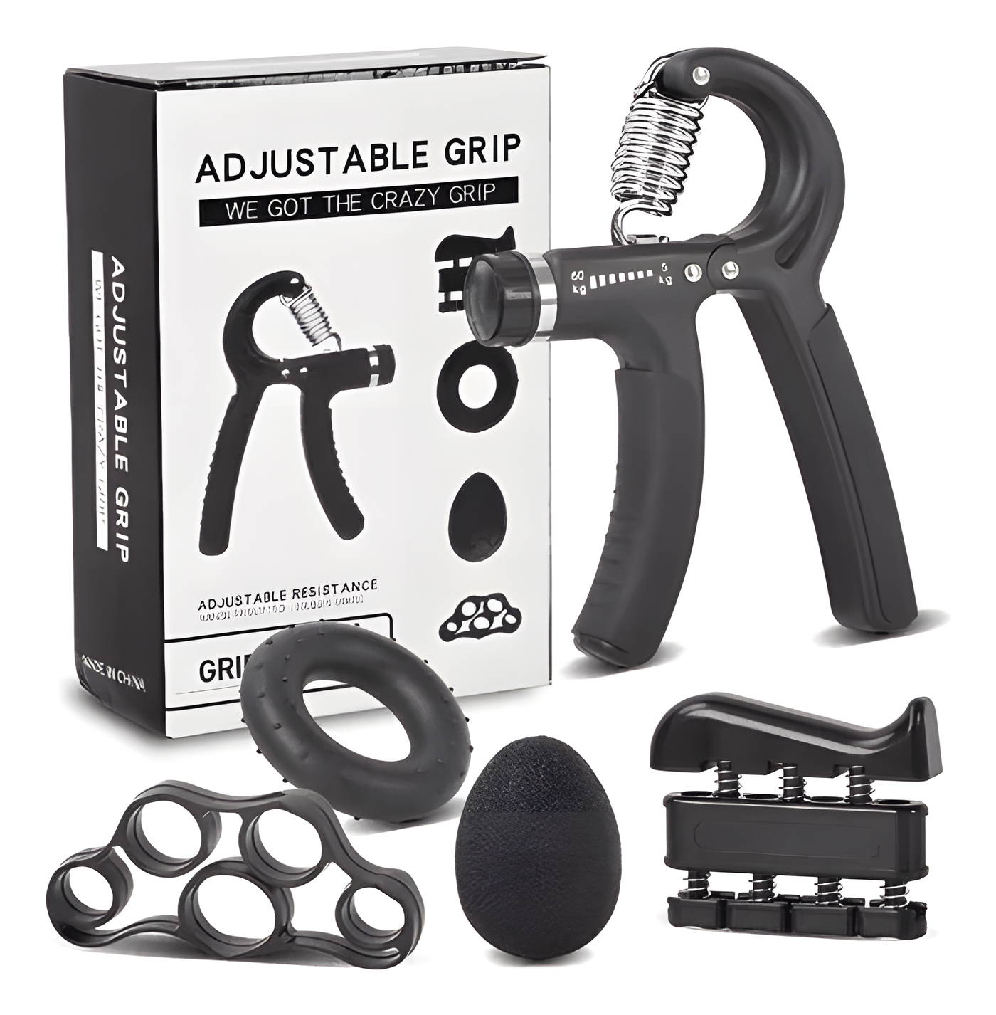 Hand Grip Ajustable Set 5 Piezas Negro